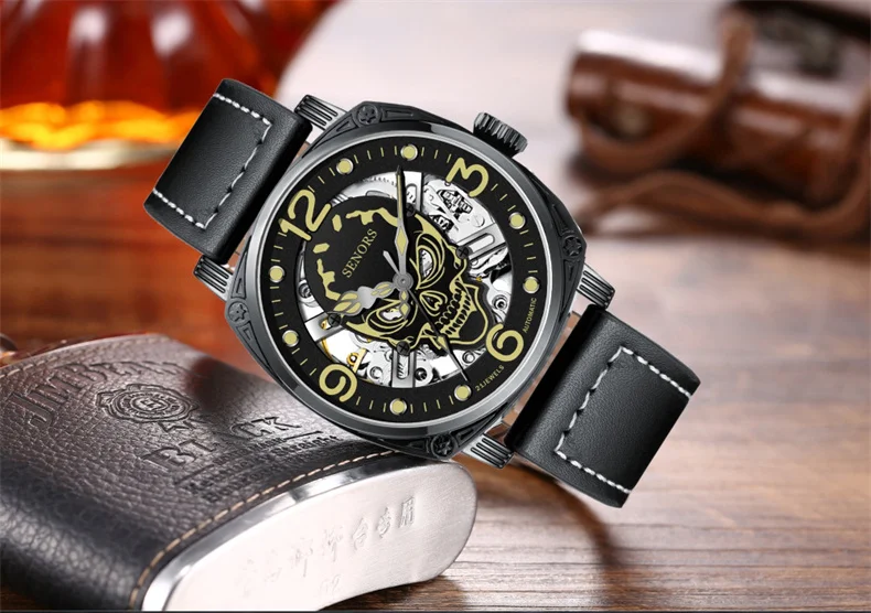 Luminous Skull Men  Top  Luxury Military Automatic Mechanical Male Clock Sport Waterproof Leather Wrist_voghion.com