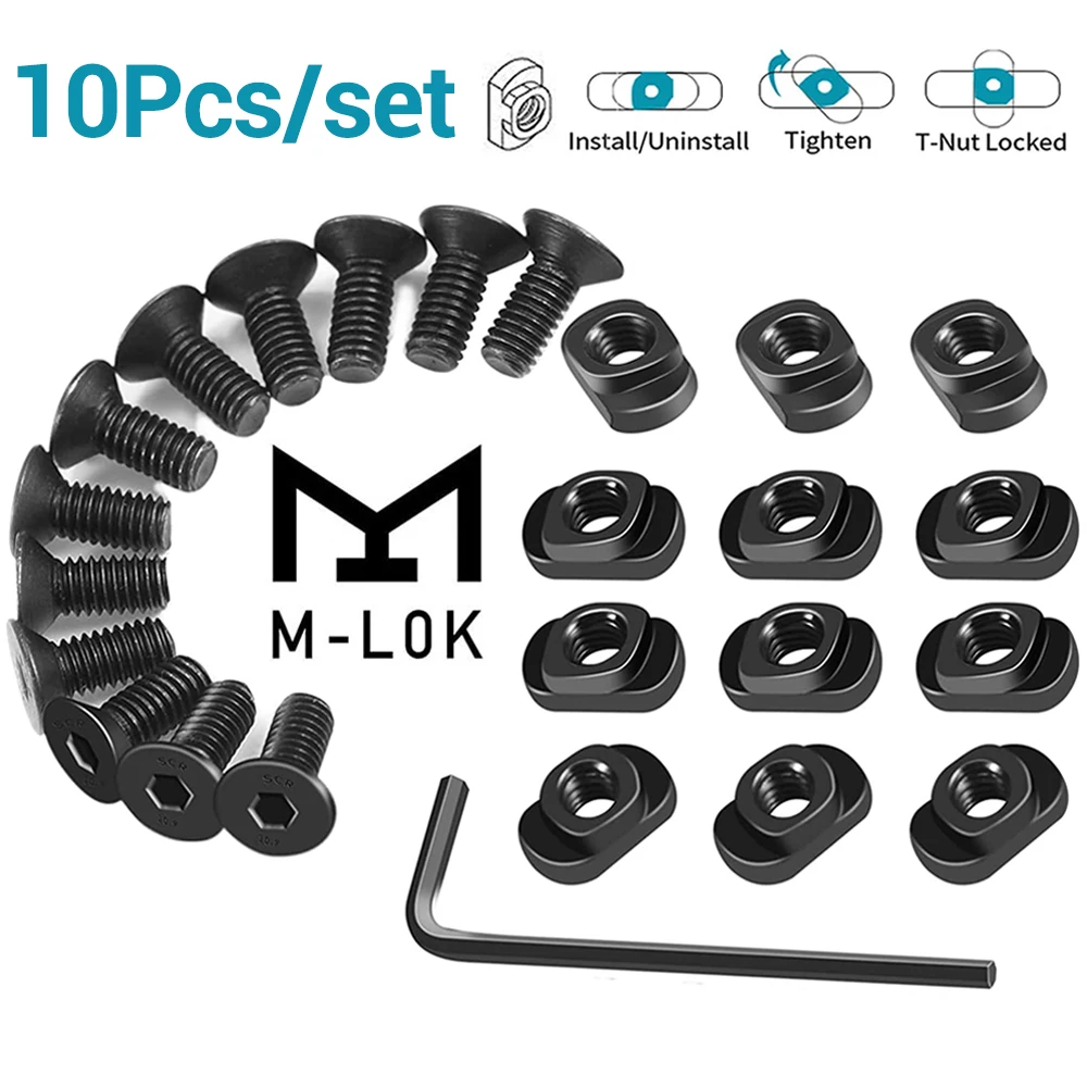 M-LOK Screw and Nut Replacement Rails T-Nut Screw Replacement Set for MLOK Handguard Rail Sections Hunting Gun Accessories 10Pcs
