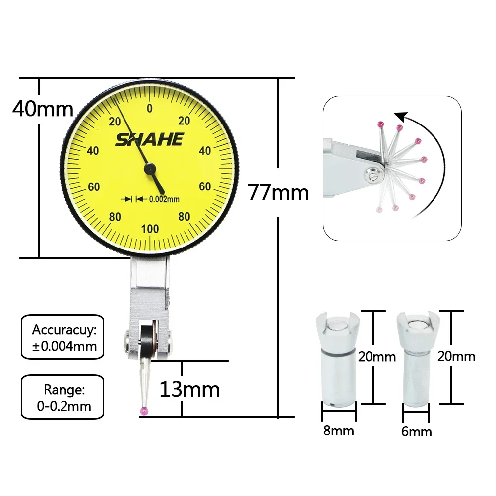 0-0.2 mm 0.002 mm Dial Test Indicator Red Jewel Dial Gauge Indicator Tool Measurement Instruments dial indicator gauge dial indicator