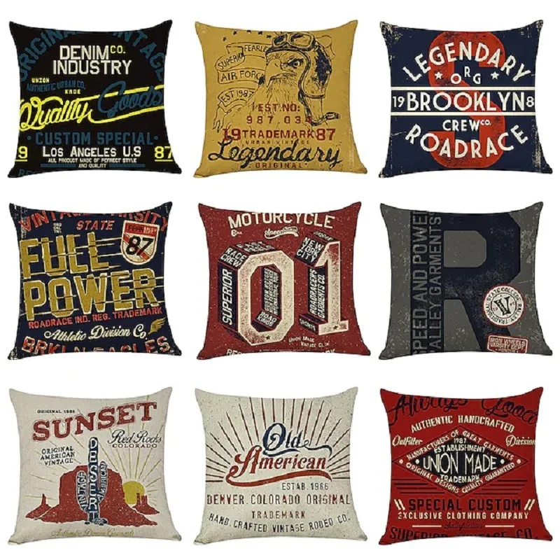 

Cute Air Force Cock Linen Pillow Case Vintage English Letter Decorative Pillowcase Living Room Sofa Bed Pillow Covers Aesthetics