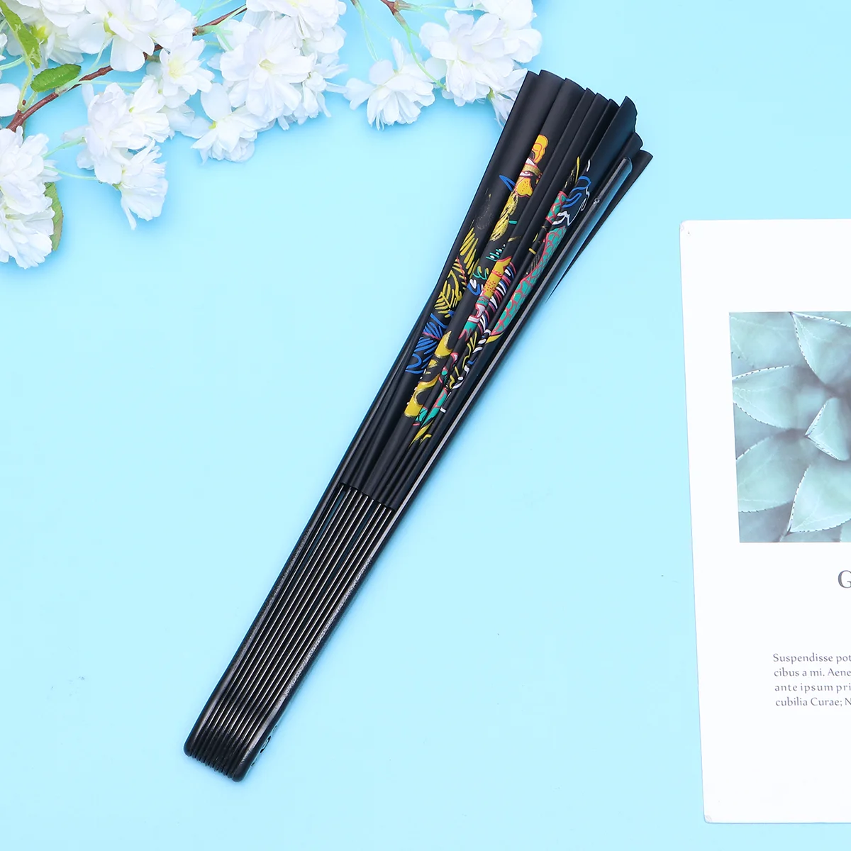 

1Pc Troditional Chinese Pattern Folding Fan Handheld Fan for Tai Chi Fitness Kung Fu Performance(Black)