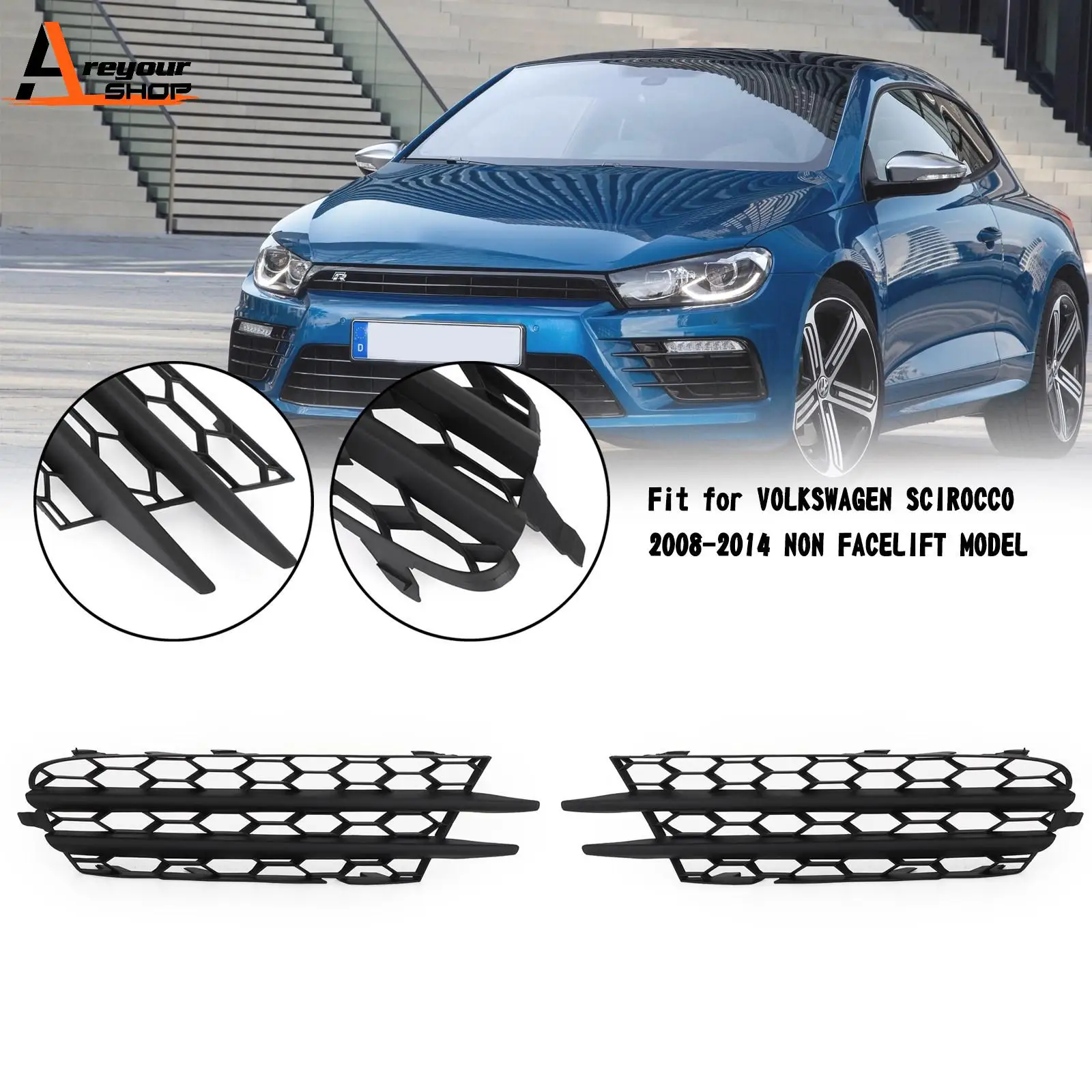 

Areyourshop 1 Pair Front Bumper O/S Lower Grill Fit For Scirocco 2008-2014 1K8853666B Car Auto Exterior Parts