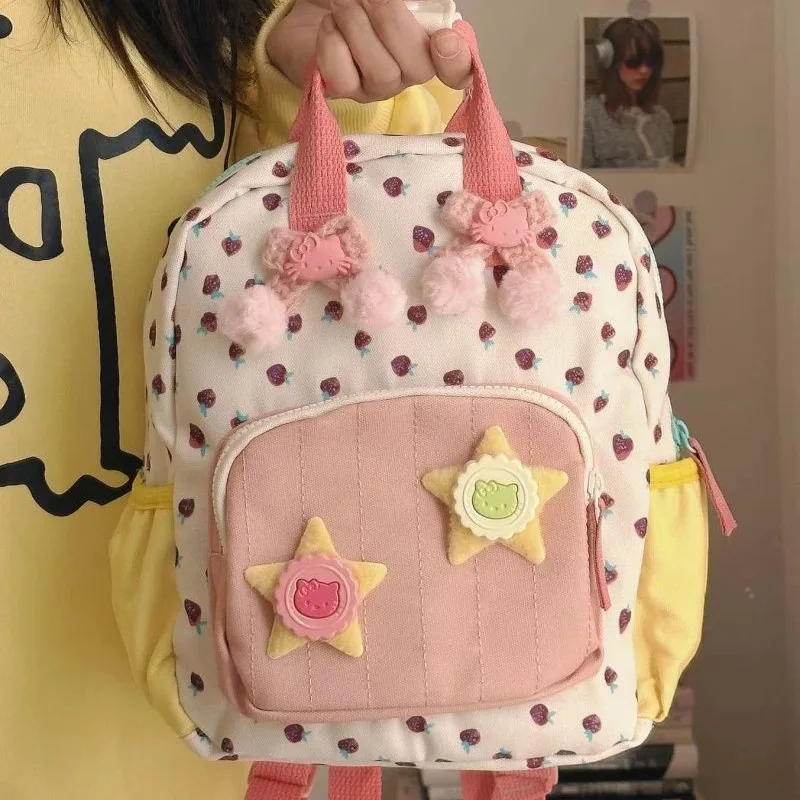 MBTI Canvas Hello Kitty Backpack Women Small Summer Fashion Harajuku Cute Strawberry Backpack Students Casual Designer New Bag