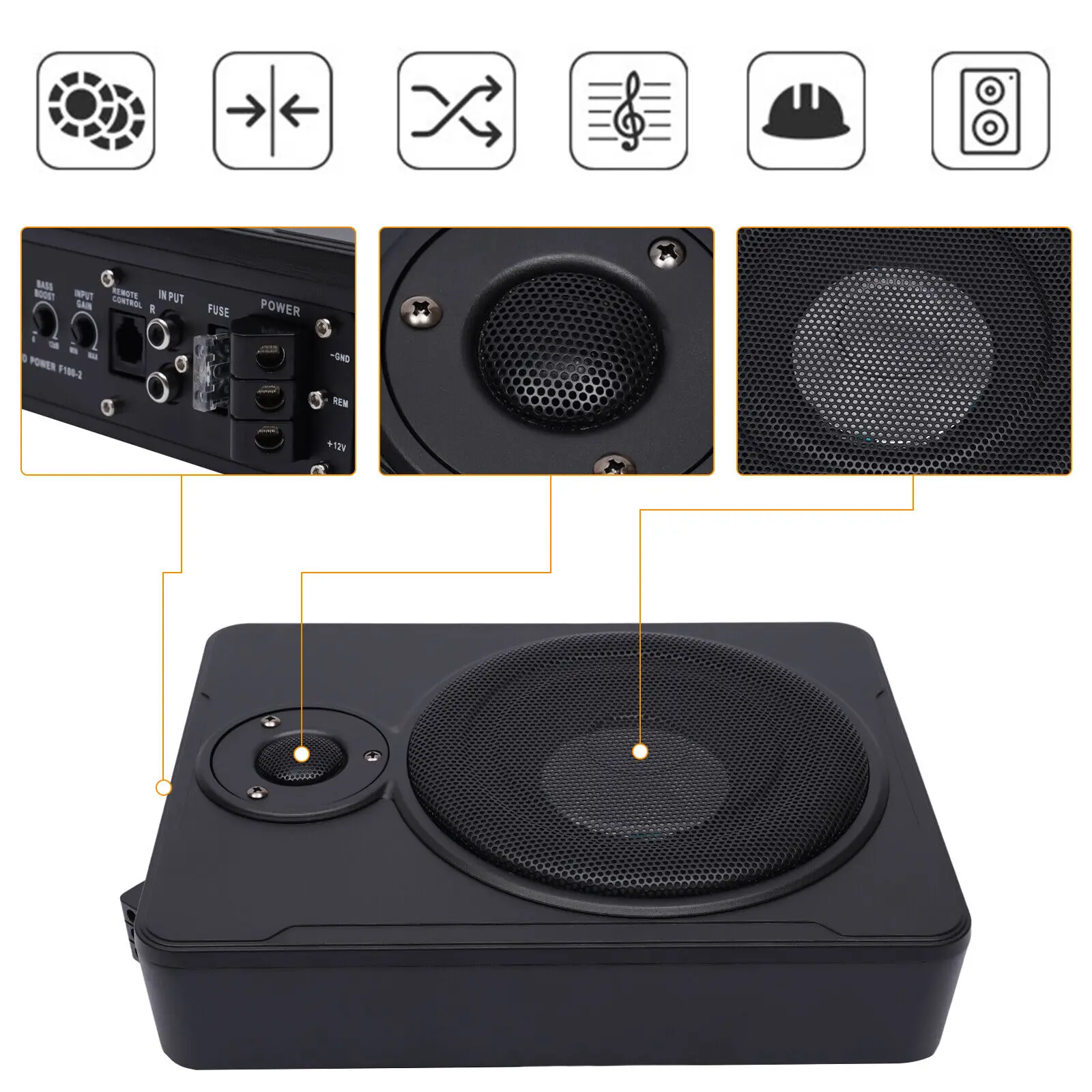 Amplificatore Di Potenza Subwoofer Attivo Sotto Il Sedile Per Auto Bass Slim Speaker 8 Zoll 600W