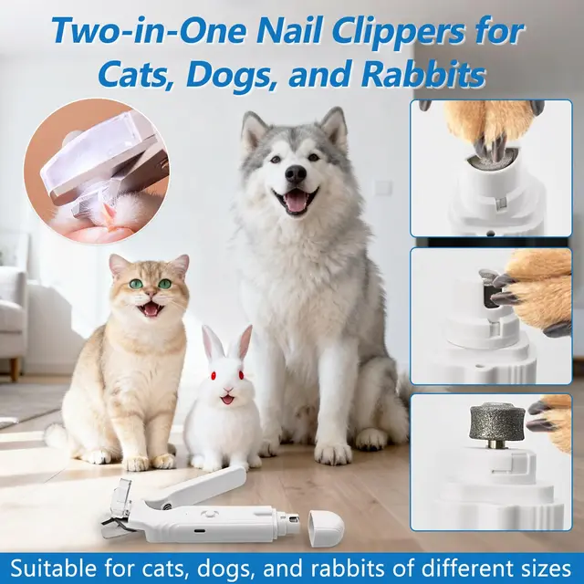 2-in-1 Led Cat Dog Nail Clipper & Nail Grinder with Lights,Rechargeable Pet Nail Trimmers with Nail File,Protective Guard,Quick 5