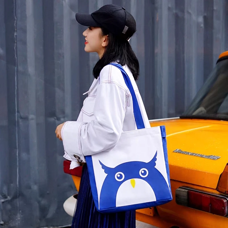 

Canvas Gifts for Women Blue Owl Aesthetic Canvas Tote Bag Personalized Shoulder Bag Handbag for Friend Mom Teacher