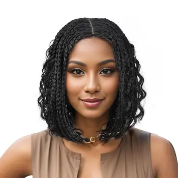 Short Braided Wig With Free Tress Box Braid Bob Wigs For Women Synthetic Goddess Cornrow Braids Hair Wig Curly Wigs Cosplay