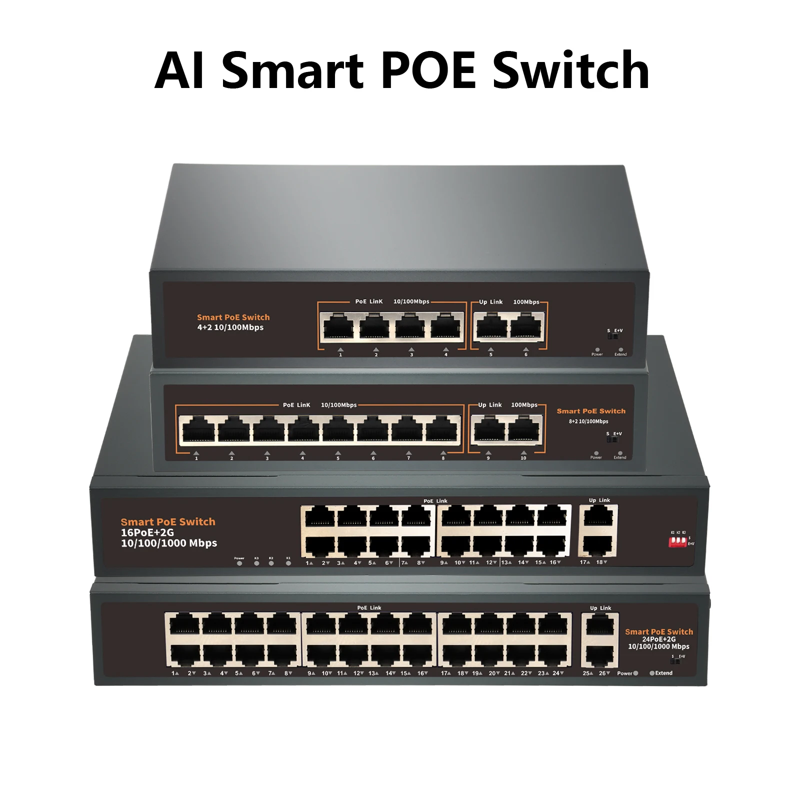 POE Switch 8 Port 100mbps/1000mbps Gigabit with IEEE 802.3af/at 4/8/16/24 Port Network Switch For IP Camera AI Smart 52V Switch