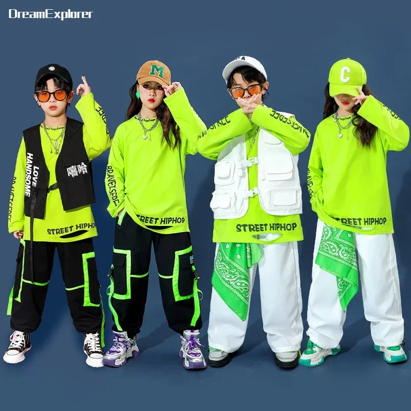 Mädchen Streetwear Jungen Hip Hop Weste Sweatshirt Cargo hose Kinder Street Dance Caps Kleidung setzt Kinder Jazz Outfits coole Kostüme