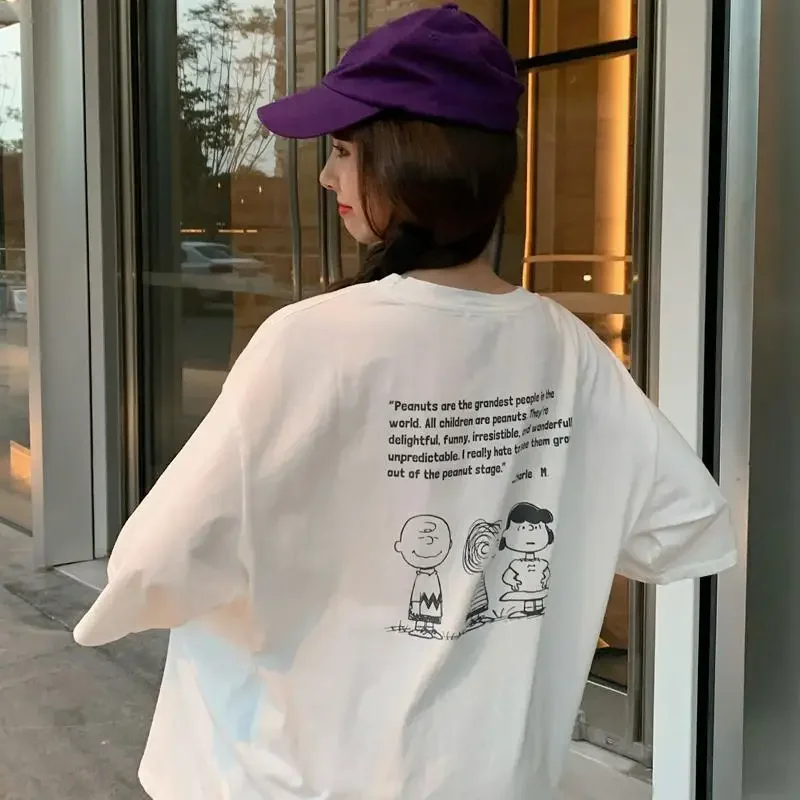 여성 반팔 상의, 루즈핏 한국 스타일, 인스타 유행 학생, 하라주쿠 스타일, 매우 인기있는 탑 바디 셰이퍼