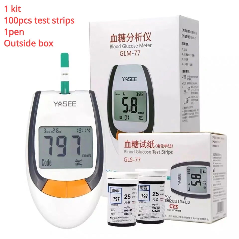 YASEE GLM 77 Sugar Glucometer Blood Glucose Meter Tester Diabetes Test Kit 100pcs Test Strips Device blood glucose monitor blood glucose strips blood test meter blood test strips