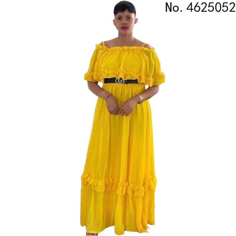 african outfits for women African Chiffon Dress Women Ruched Slash Neck High Waist Robe Summer New Ruffle Patchwork Streetwear African Maxi Dress Vestidos african attire