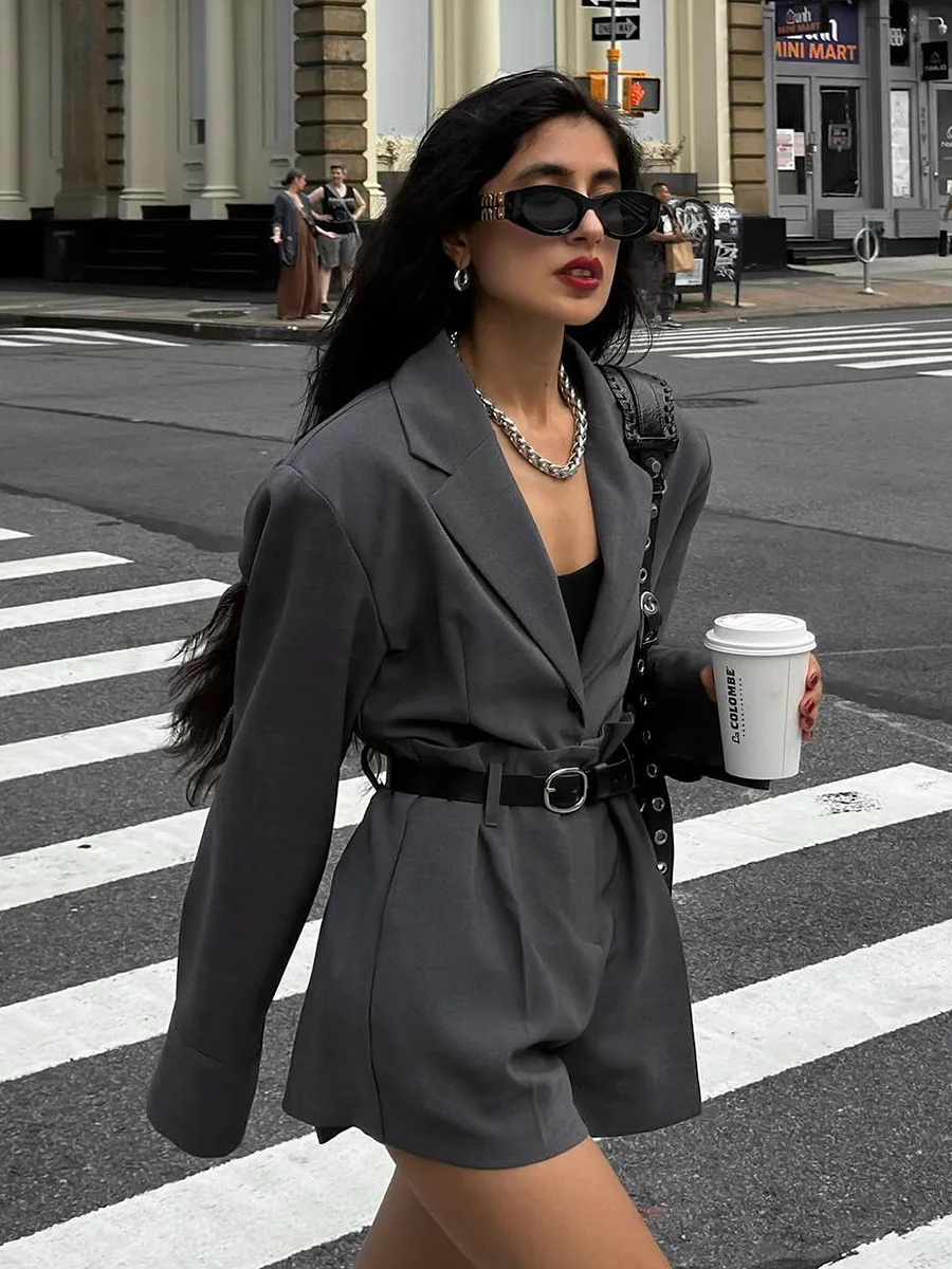 Bornladies Women's Suit Shorts Set Autumn Winter Loose Suit Jacket Shorts Office Lady Suit 2-Piece Set