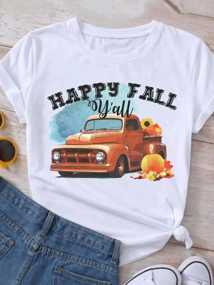 

Halloween Thanksgiving Fall Autumn Print T-shirt Top Casual Truck Trend Season Graphic T Shirt Clothing Female Women Fashion Tee
