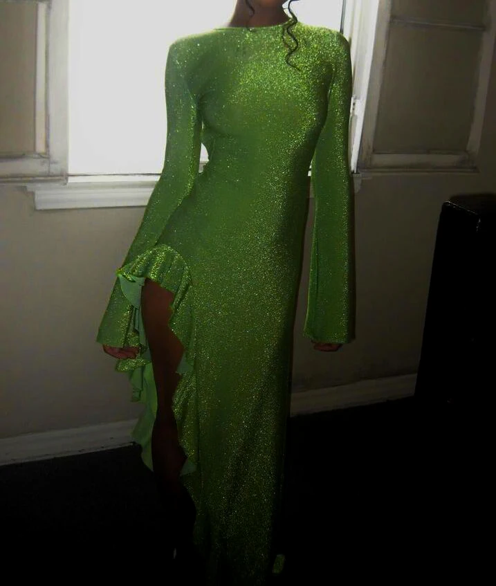 Elegant Long Sleeved Irregular Dress Women High Elasticity Tight Sexy Backless Evening Dress Slim Party Club Vestido