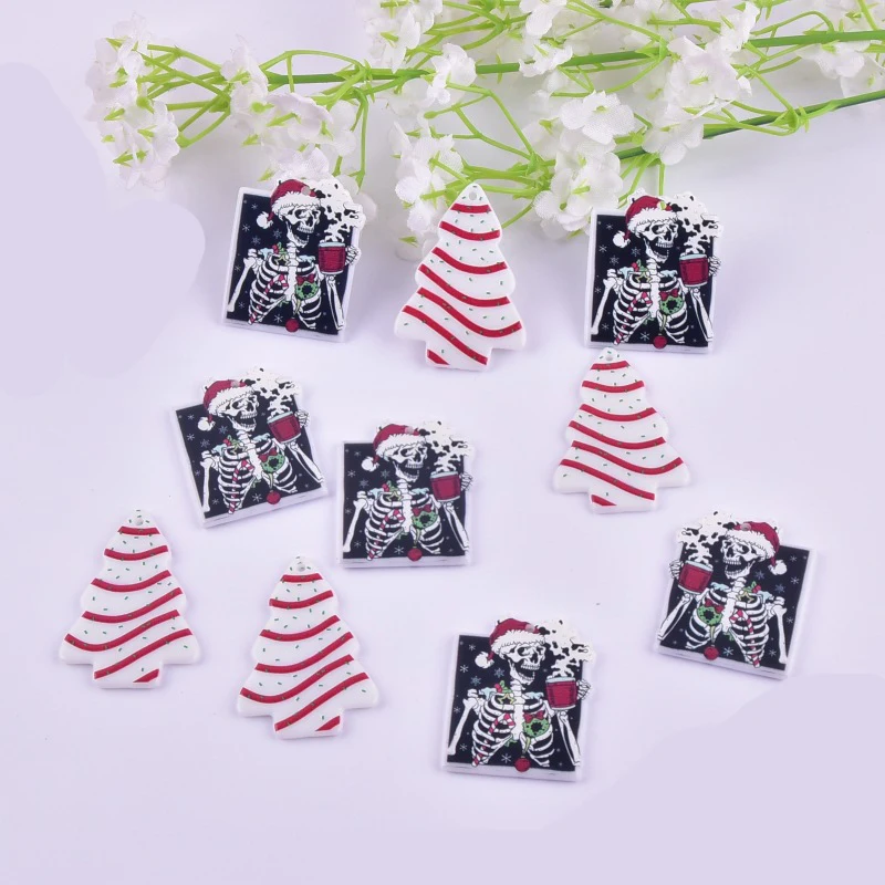 

10pcs Christmas Tree Santa Claus Skeleton Acrylic Charms for Earring Necklace Bag Bracelet DIY Y2k Fashion Jewelry Accessories