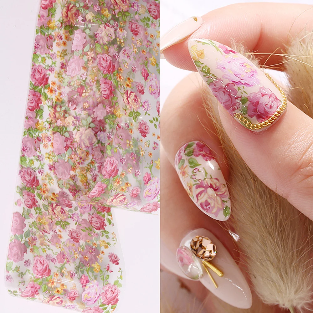 10 Colours Nail Leaf Stickers Varnish Mix Rose Flower Transfer Foil