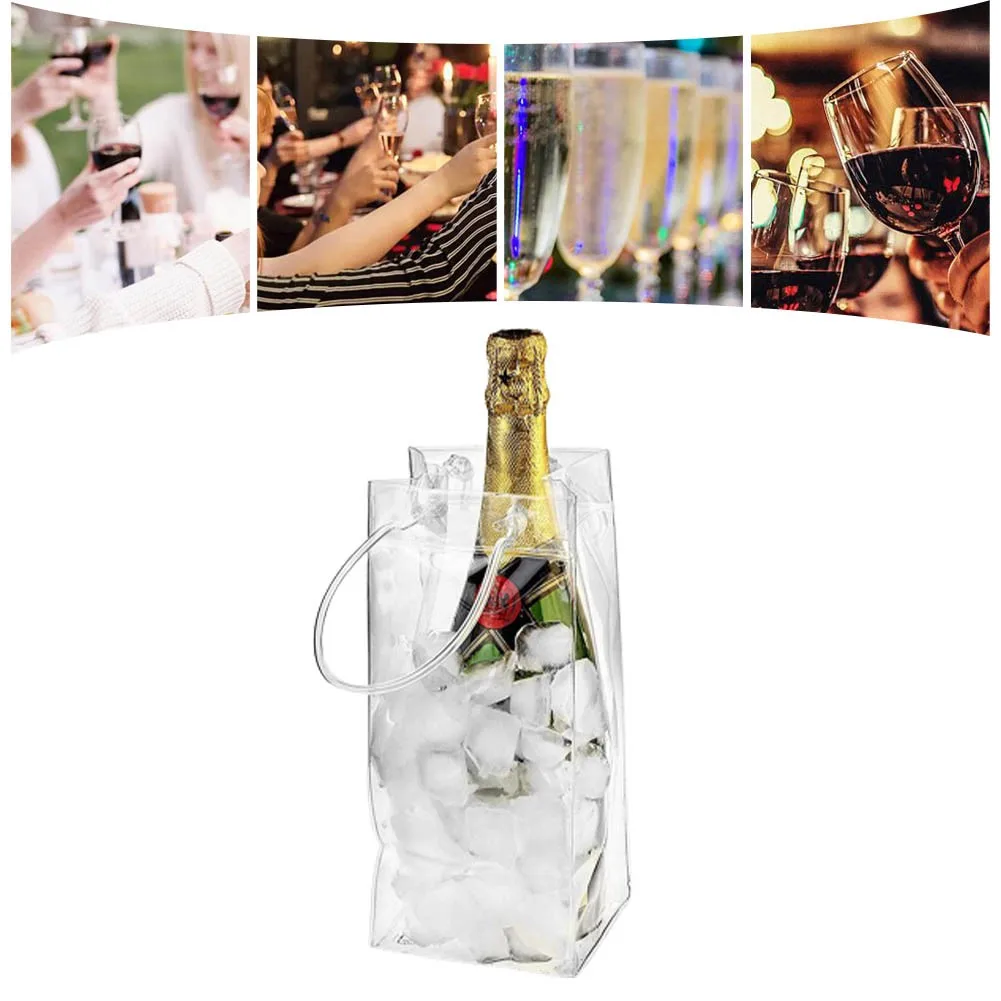 

1pcs Ice Bag Wine Beer Champagne Bucket Drink Bottle Cooler Transparent PVC Chiller Ice Bucket Wine Champagne Bottle Chiller