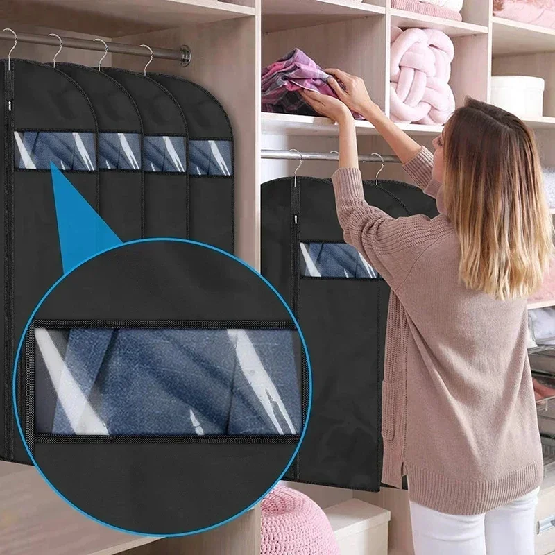 5PCS Dustproof Clothing Covers Waterproof Clothes Dust Cover Coat Suit Dress Protector Hanging Garment Bags Closet Organizer 4
