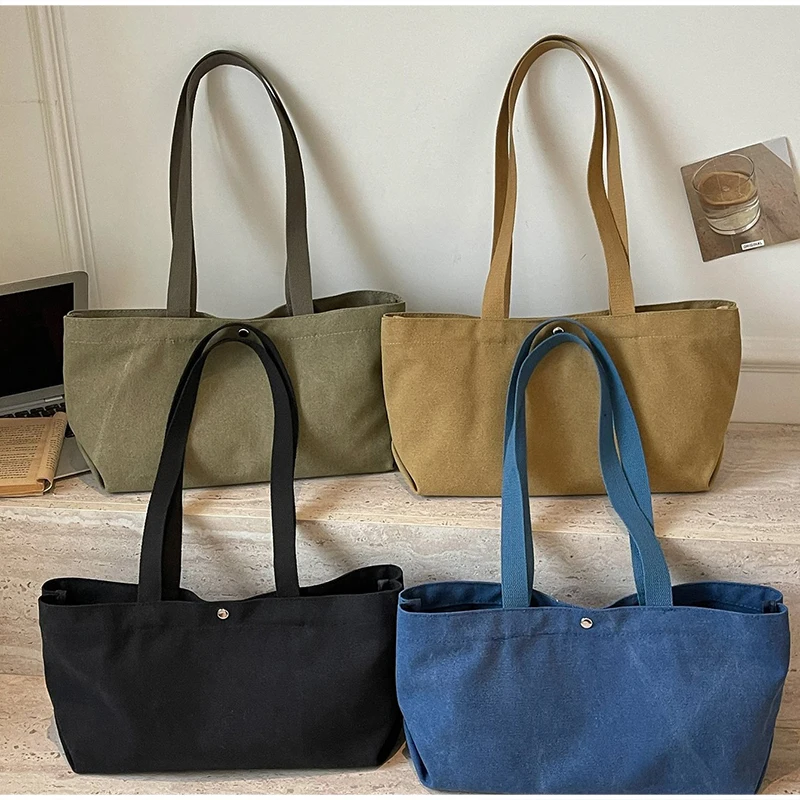 Borsa a Tracolla Hobo, Borsa a Mano da Donna a Tinta Unita con Silhouette Allungata, Borsa Leggera in Tela per il Pendolarismo - immagine 4