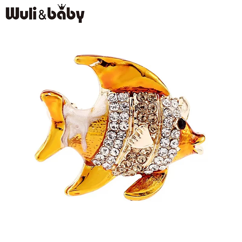 Wuli&baby 귀여운 에나멜 물고기 브로치 금속 라인스톤 물 동물 브로치 여성..