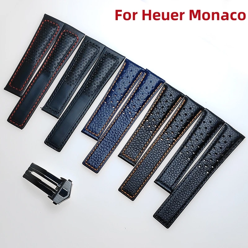 

22mm Genuine Leather Watch Strap For Tag Heuer Carrera diving Monaco F1 Series Breathable Watch Chain Men Watchband Frosted