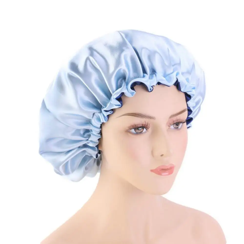 Description Picture 4 of item1/2PCS Reversible Satin Bonnet Hair Caps Double Layer Adjust Sleep Night Head Cover Hat For Curly Springy Hair Styling