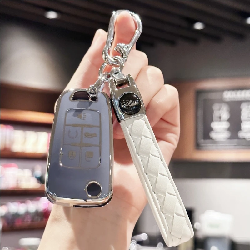 Key Fob Cover with Key Chain for Chevy Malibu Camaro Cruze Impala