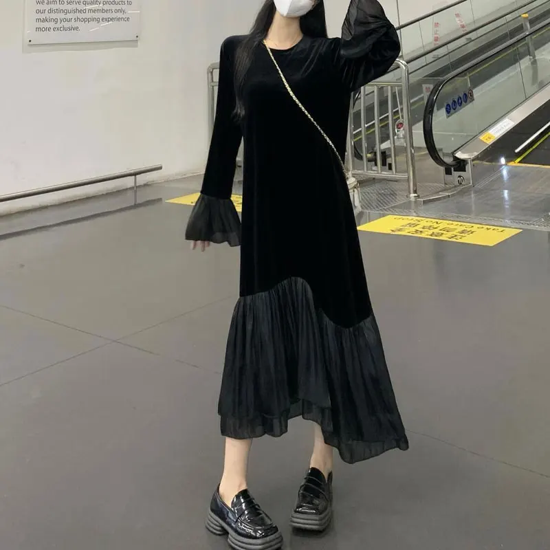 فستان نسائي متوسط الطول بأكمام مضيئة أحادية اللون...