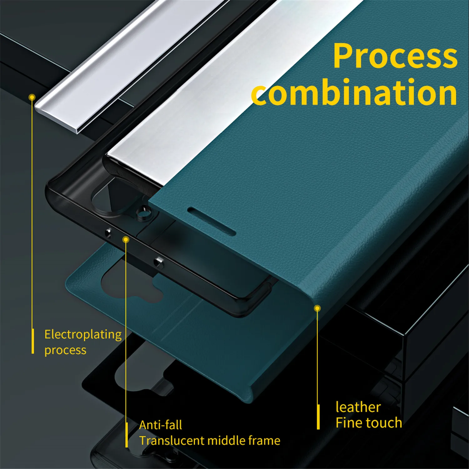 Premium Magnetic Leather Stand Flip Phone Case with Plating Design