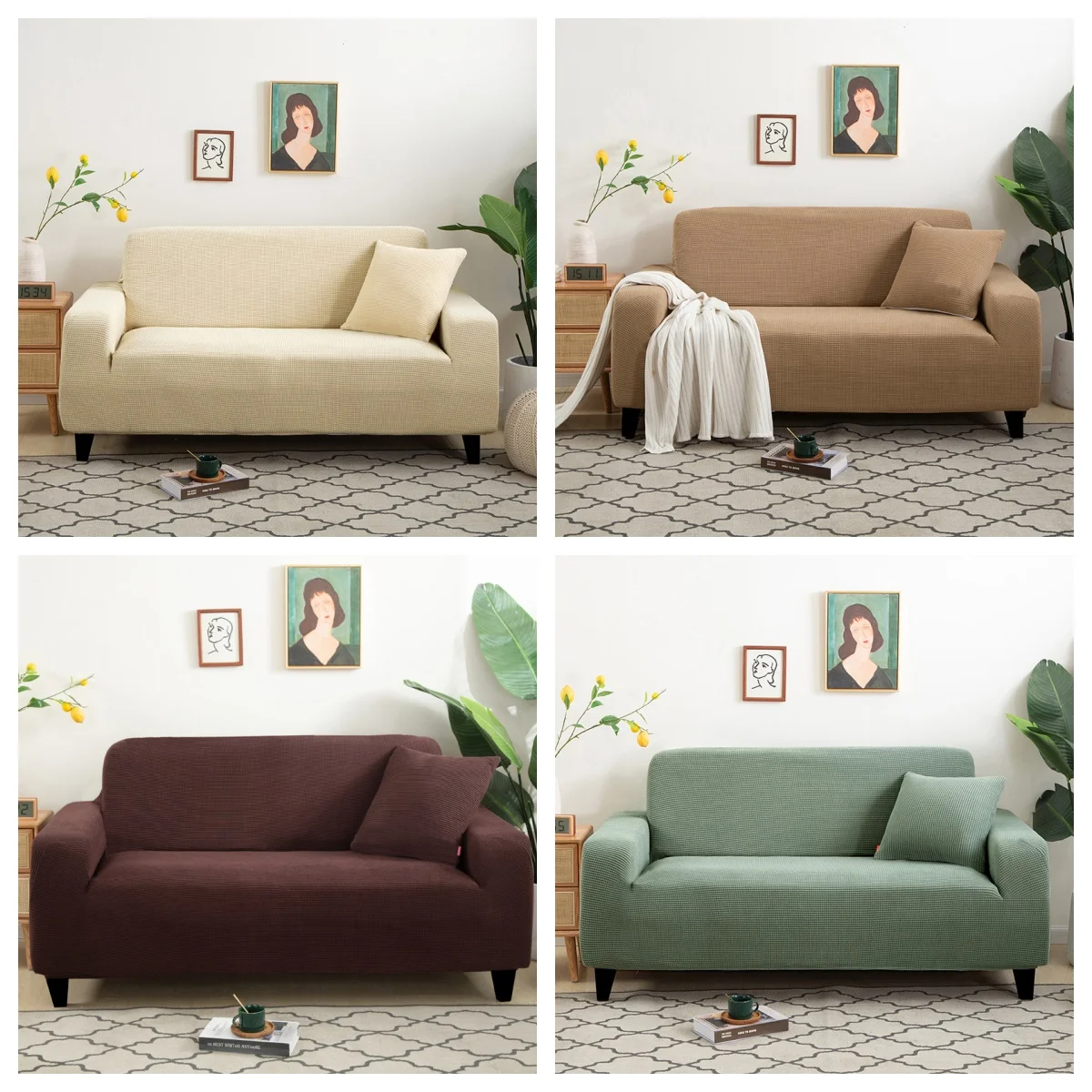 Thick Jacquard Sofa Cover For Living Room 1/2/3/4/5 Seater Elastic Sofa Slipcover Solid Color Non-slip Couch Cover For Home 6