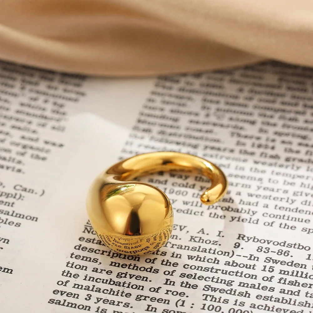 Vintage Irregular Geometric Gold Plated Rings Hiphop Chunky Stainless Steel Smooth Circle Dome Ring Designer Jewelry Party Gifts