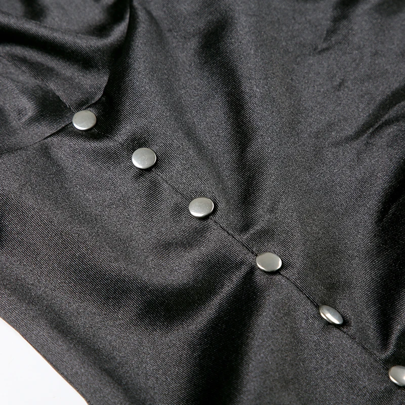 Camisola sexy ajustada de PU con diseño de remaches de satén empalmados para mujer, blusas de moda retro Gyaru Darkly Punk
