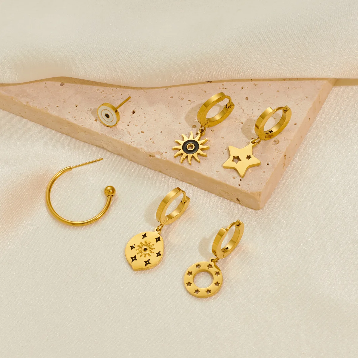 6pcs Stainless Steel Star Sun Drop Earrings for Women Fashion Anti-rust Ear Jewelry Party 5