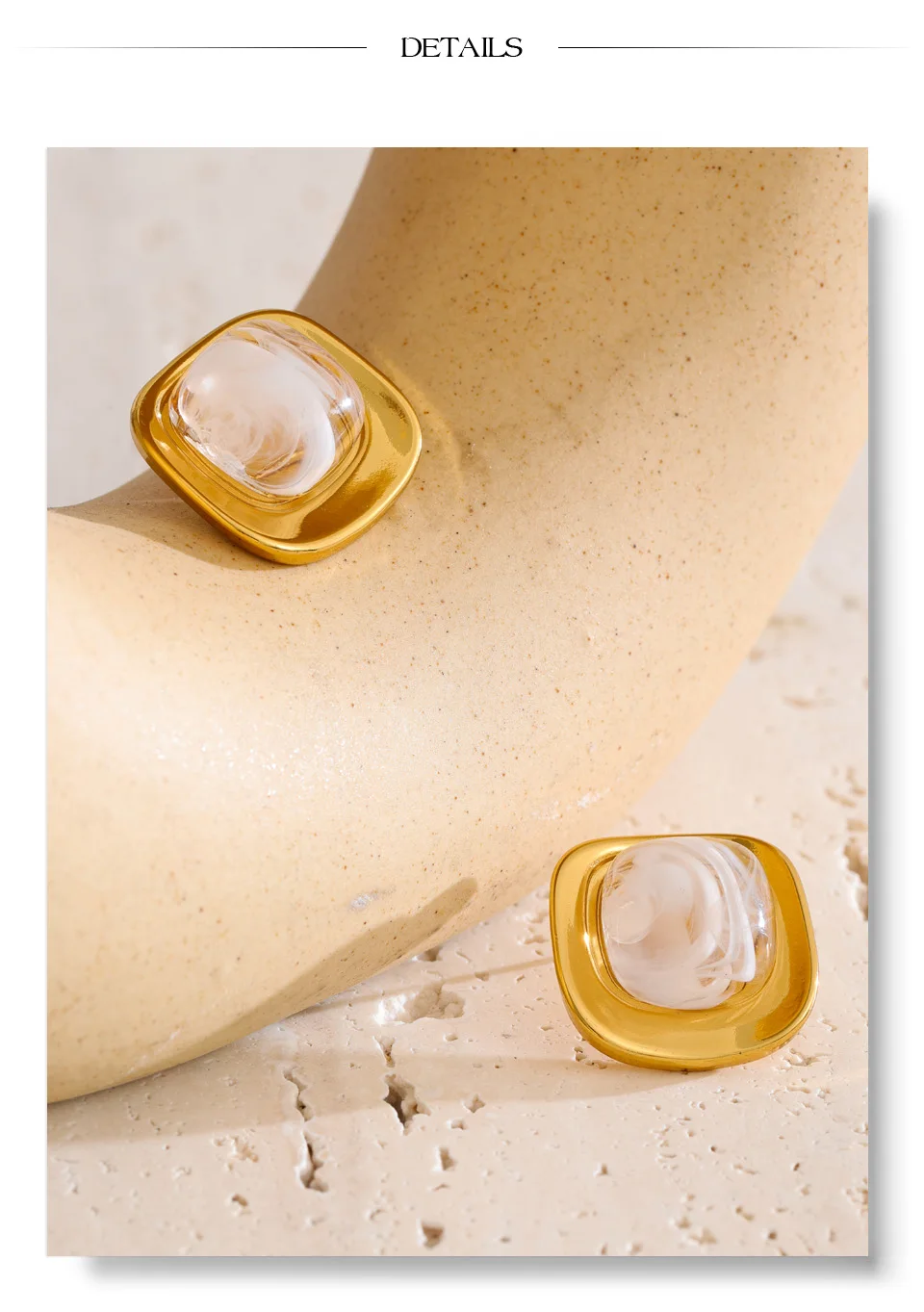 Yhpup White Green Resin Square Stud Earrings 18K Golden PVD Plated Stainless Steel Daily Wear Trending Jewelry Wholesale_voghion.com