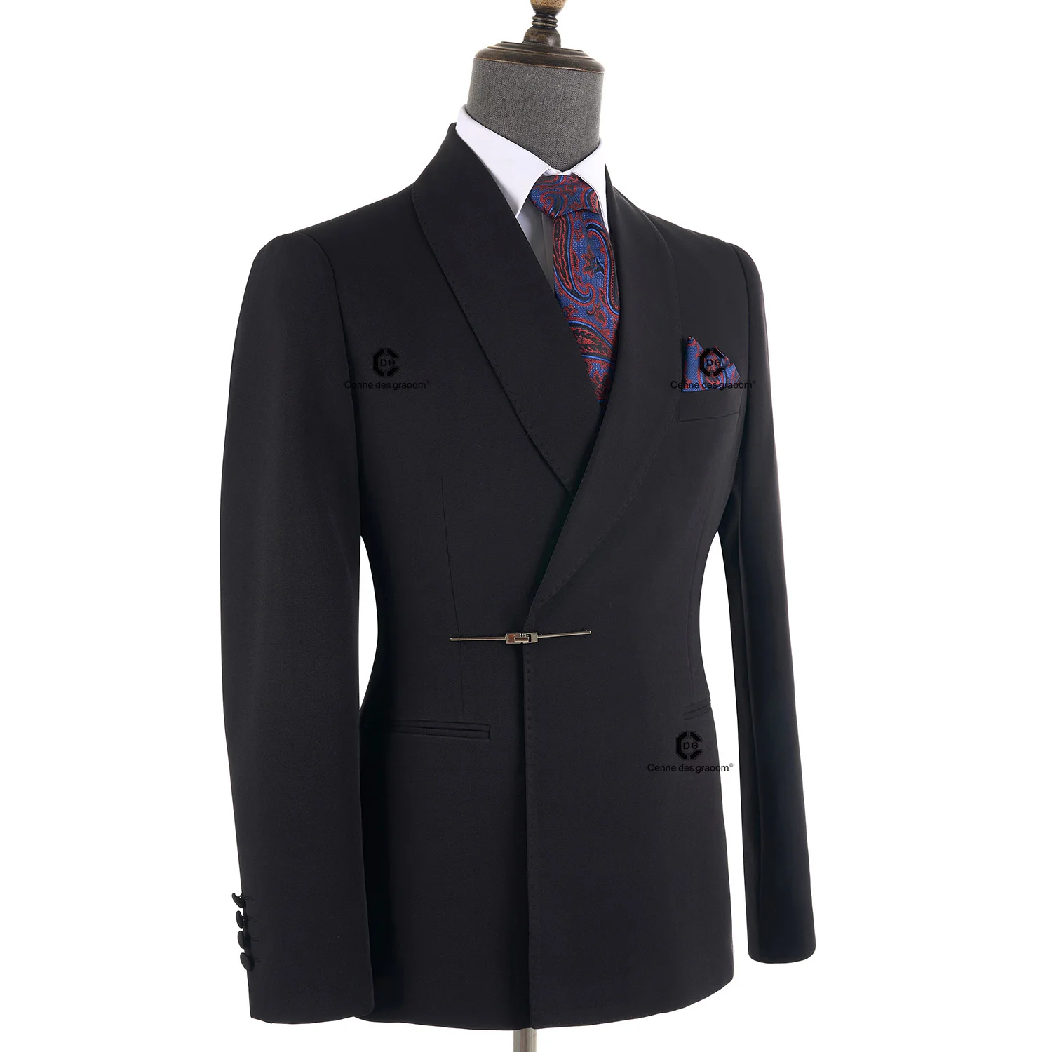 Cenne Des Graoom 2025 New Elegant Black Suits for Men Metal Side Release Buckle 2 Pieces Set High Quality Wedding Party Dinner 4