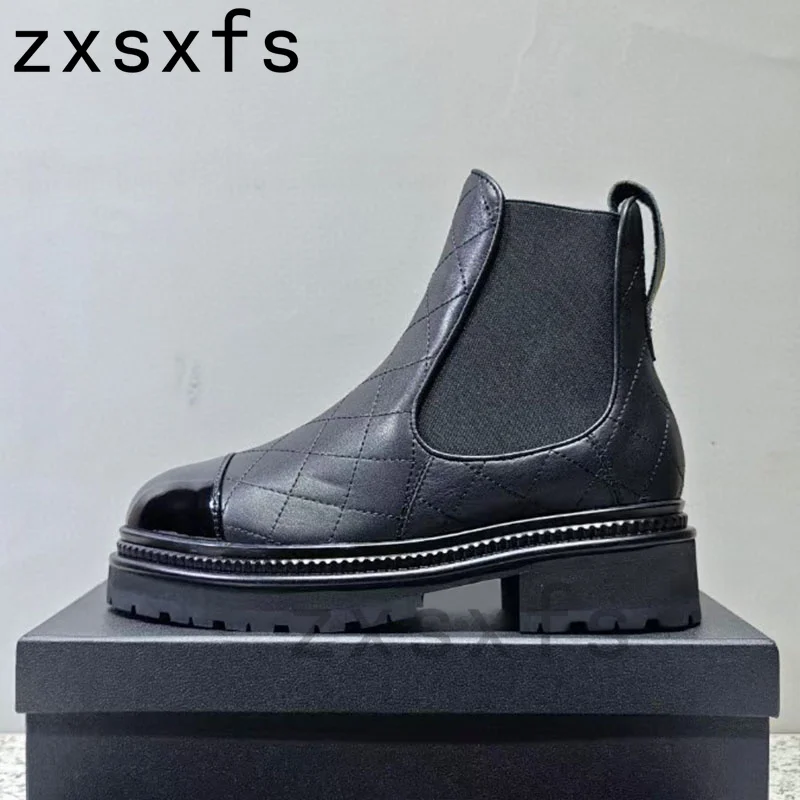 Real Leather Platform Women Boots Designer Round Toe Brand Chelsea Ankle Boots For Woman Autumn Casual Shoes Women Short Boots