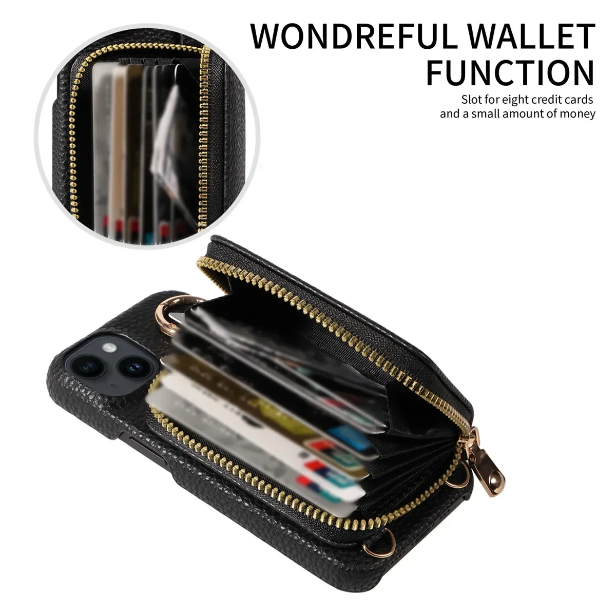 Premium PU Leather Anti-Drop Phone Case with Lanyard, Card Slots, and Wallet Cover