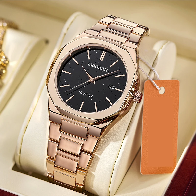PINTIME Man Watch Stainless Steel Strap Casuals Fashion Quartz Wristwatch Waterproof 30m Starry Sky Dial Calendar Reloj Hombre