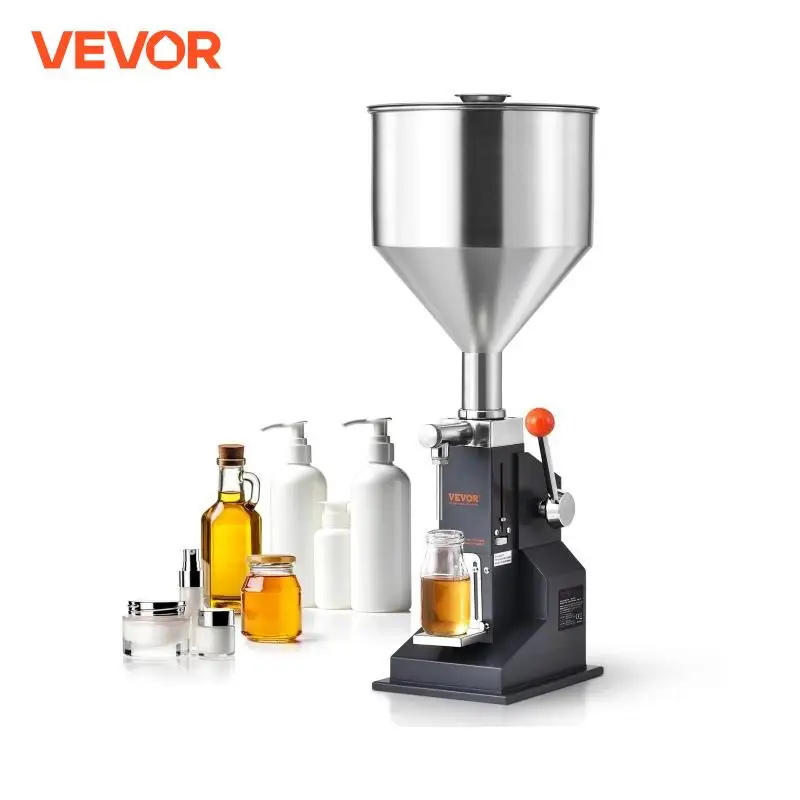 VEVOR 5-100ml Manual Paste Liquid Filling Machine Stainless Steel Adjustable Bottle Filler with Hopper for Water Juice Oil Honey