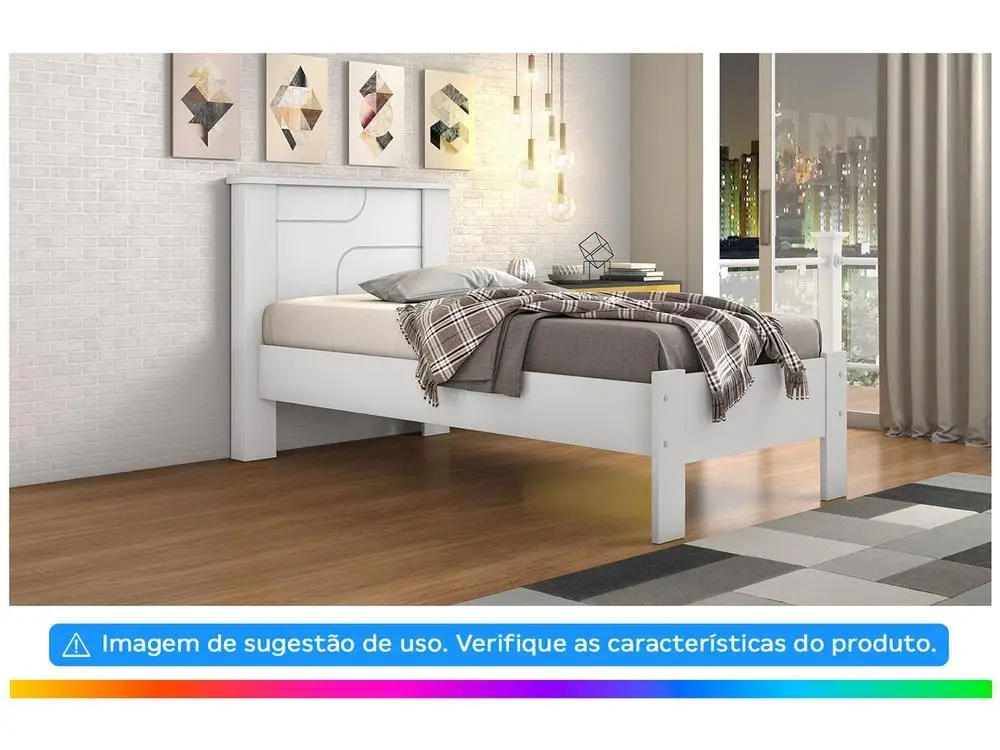 Cama de Solteiro Conquista Móveis Pérola Branco 2