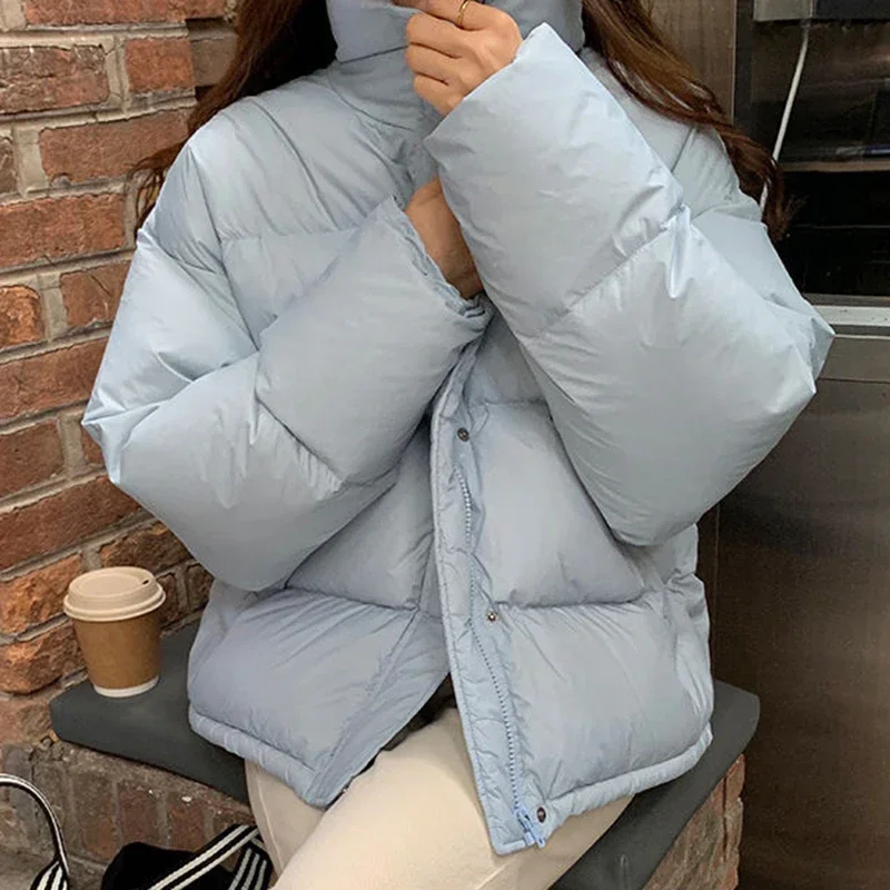 

Winter Warm Thick Short Parkas Women Fashion Stand Collar Cotton Padded Coats Female Zipper Up Puffer Down Jacket Woman