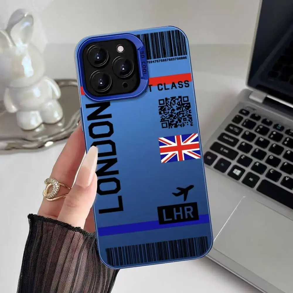 Großbritannien Flugzeug Reise Ticket Handyhülle für iPhone 16 15 14 13 12 11 Plus Pro Max mehrfarbige Aurora Laser stoßfeste Funda Cover – Detail 14