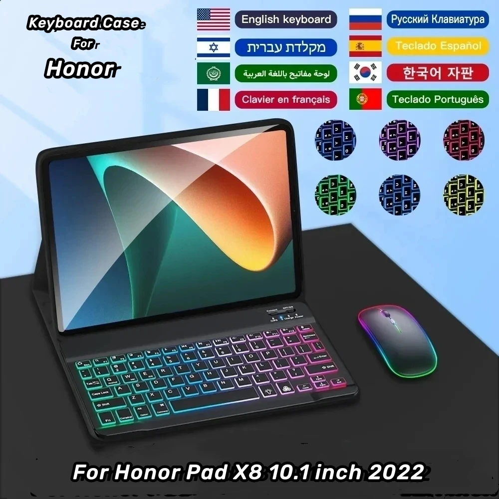

Keyboard Case For Honor Pad X8 10.1 inch 2022 Keyboard Cover Tablet Shell for Honor Pad X8 Cover Russian Spanish Teclado Funda