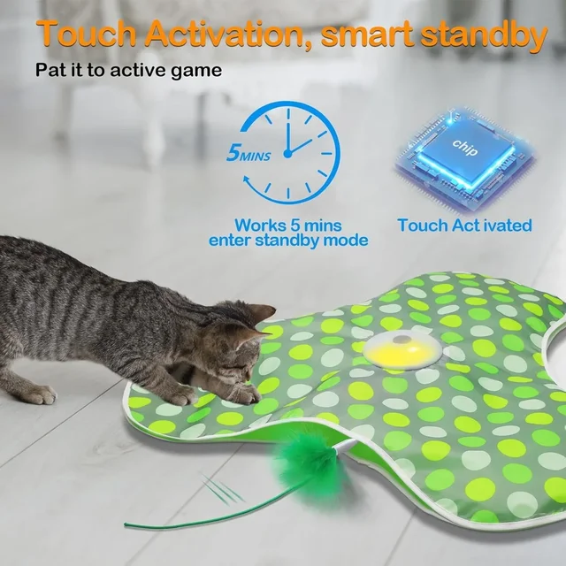 Smart Cat Toys Interactive Hide and Seek Cat Toy with Mouse Squeaky Motion Activated Moving Concealed Feathers Kitten Teaser Toy 4