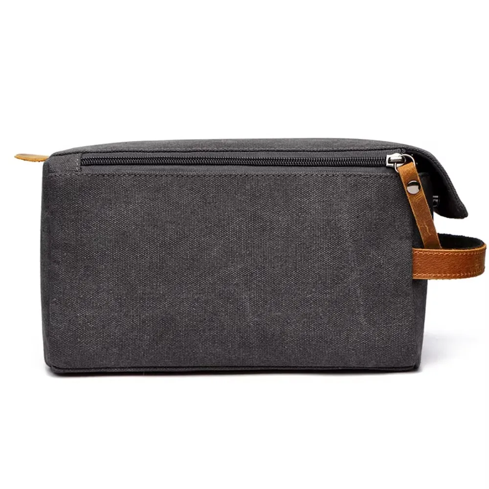Durable Canvas Zipper Toiletry Bag With Leather Handle Travel Men Wash Shaving Waterproof Storage Bag Women Makeup Organizer Bag 3