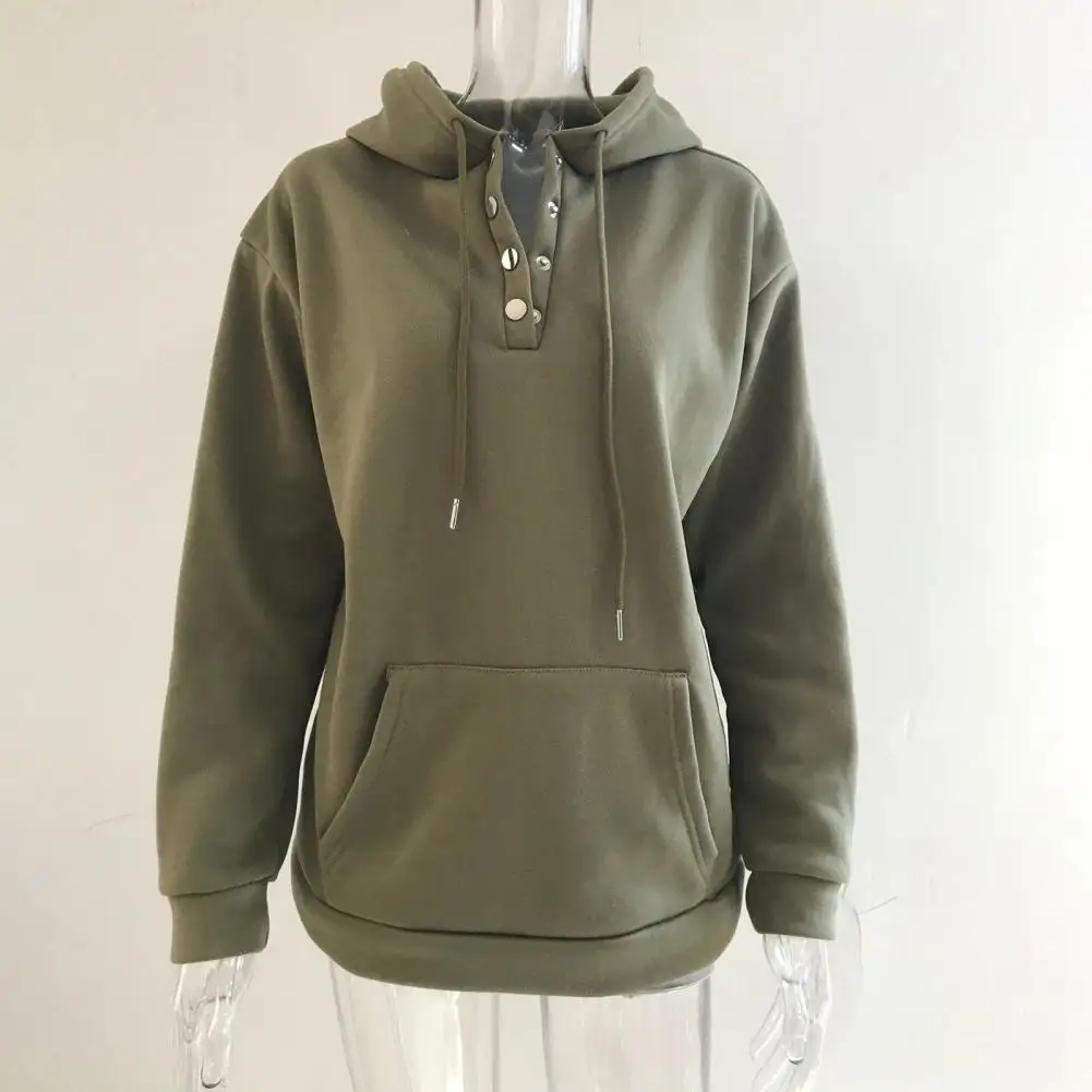 

Men Thick Top Solid Color Half Single-breasted Men's Hoodie Warm Stylish Pullover with Drawstring Button Decor Men Half