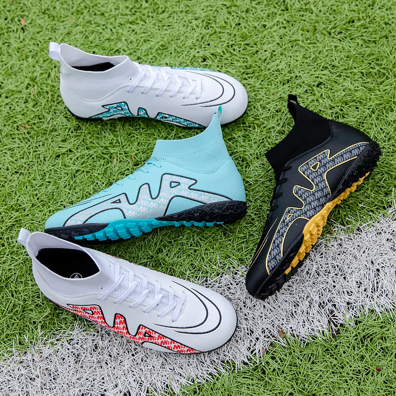 Football Shoes Man's Soccer Shoes TF/FG High Top Adult Kids Outsole Non-slip Football Boots Lawn Cleats Outdoor Training Sneakers