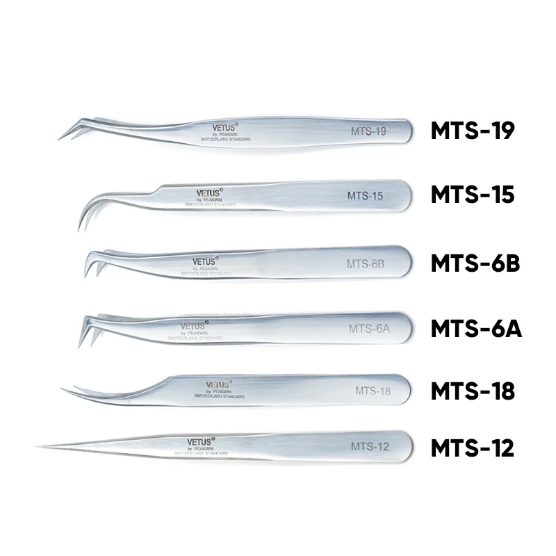VETUS Original New MTS Series Silver Tweezers for Eyelash Extensions Stainless Steel Hyper Fine Tip Anti Static ESD Tweezers 2