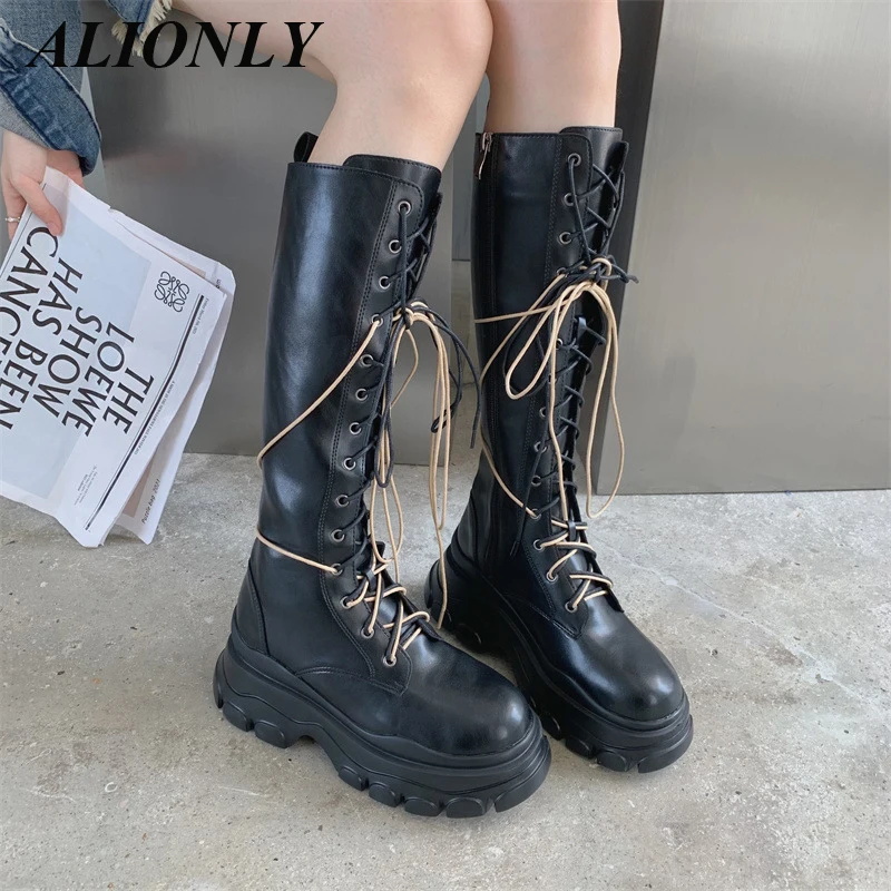 

Alionly High Boots Women's 2023 Autumn And Winter New Motorcycle Thick Bottom Boots Long Calf Knight Boots